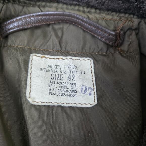 VINTAGE Brill Bros G-1 Flight Jacket Mens 42 Brown Leather Mouton Collar USN 80s - Picture 4 of 16